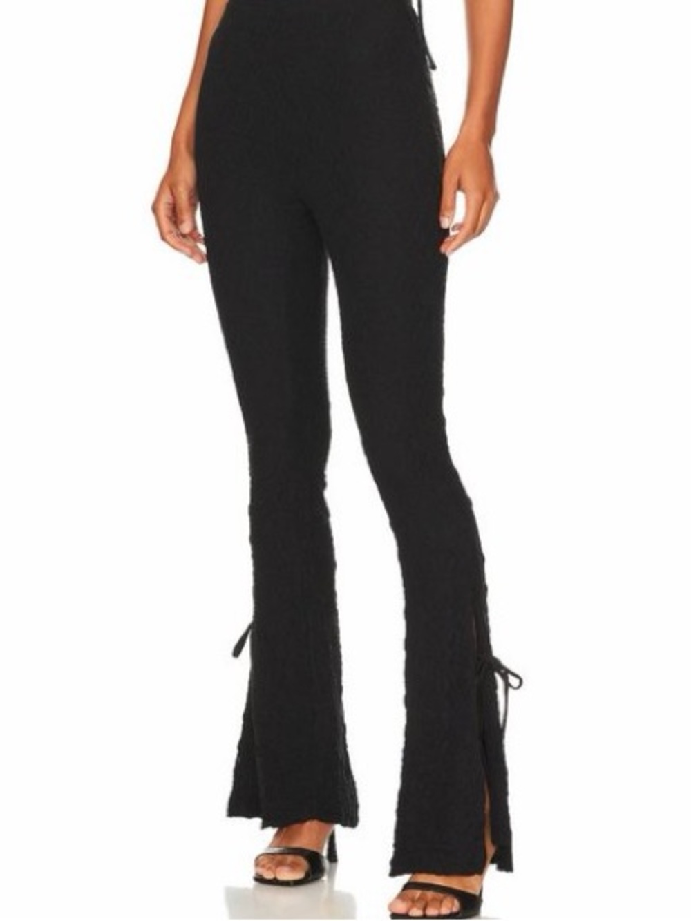 Tularosa Black Flared Knit Pants with Side Slits and Ties
